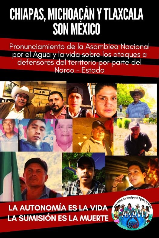 Pronunciamiento de la Asamblea Nacional por el Agua y la vida sobre los ataques a defensores del territorio por parte del Narco – Estado